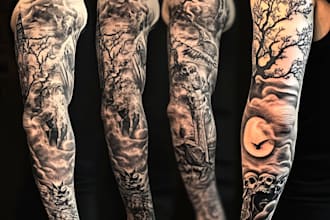 create unique custom tattoo design for you, sleeve tattoo