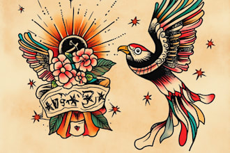 create a traditional or old school style tattoo design