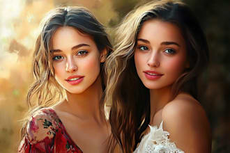 draw realistic digital oil painting from your photo