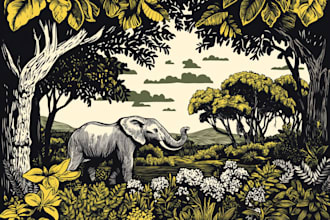 illustrate botanical and animal linocut illustration