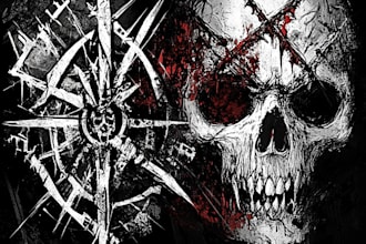 do an brutal, dark, horror, metal art illustration