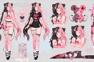 create anime vtuber character reference sheet art design vtuber oc ref sheet