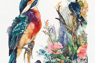 do watercolor painting of animals, botanicals, people, objects