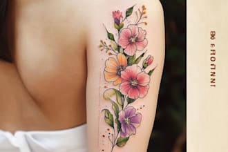 create a beautiful watercolor flowers tattoo design for you