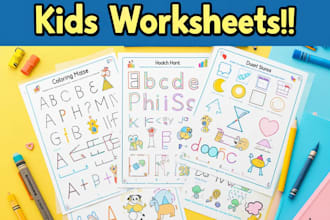 design fun and educational kids worksheets for learning and activities