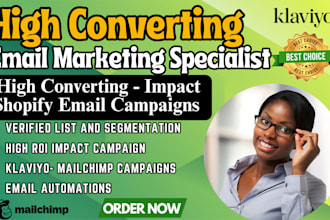 manage shopify email marketing specialist setup klaviyo flows mailchimp campaign