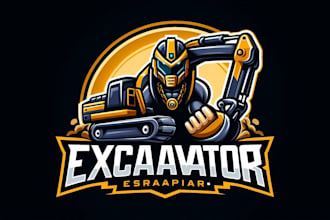 design a powerful excavator esport mascot logo for gaming twitch and branding