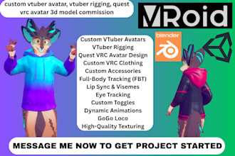 custom vtuber avatar, vtuber rigging, quest vrc avatar 3d model commission