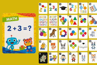 design kids learning card game math flashcard education memory card box mockup
