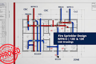 design 13d, 13r, cad drawing with nfpa13, cbc, ibc, bs5839, fm200, co2 codes