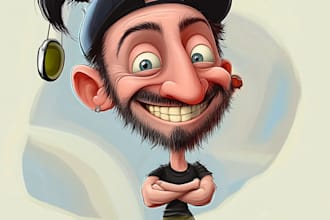draw funny cartoon character, caricature, logo, portrait