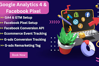 set up google analytics 4, ecommerce, conversion, server side tracking by GTM