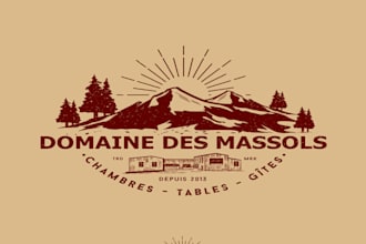 design realistic mountain, tree, green tree vintage logo  in my style