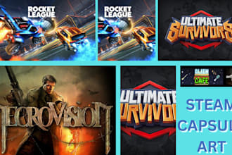 design 2d steam capsule game banner steam header cover art game logo game assets