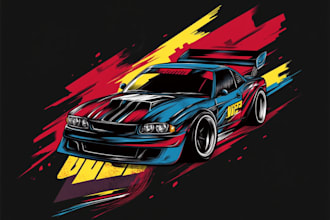 draw car racing illustration for t shirt design