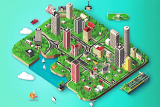 design fantasy map illustration isometric map, event or city map, 2d vector art