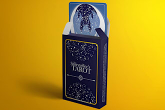 design tarot card deck oracle zodiac card psychic game fantasy card box mockup