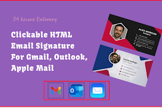 code a clean, clickable HTML email signature for gmail, outlook, apple mail