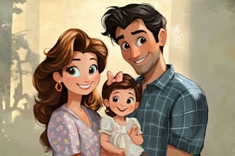 draw disney family portrait illustration