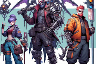 make an design cyberpunk concept art for character
