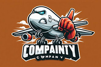 design angry jumbo jet plane mascot logo with express delivery
