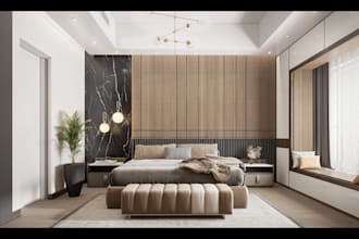 do 3d interior design and rendering of bedroom,kitchen,living room and bathroom