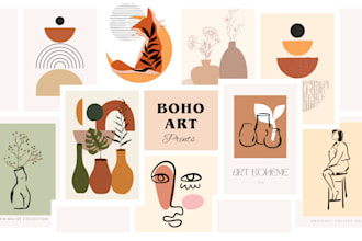provide 200 boho wall art bundle l instant download l commercial use