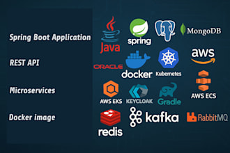 develop a java spring boot application, rest API, database and docker support