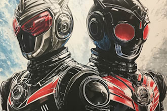 draw armor mecha superhero tokusatsu robot kamen rider and