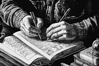 design black and white illustration stylized character or concept art