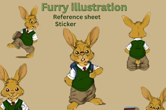 draw furry style telegram sticker profile picture furry avatar reference sheet