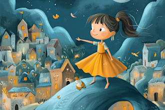draw colorful and fun children story book illustration