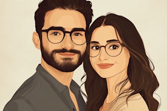 draw couple portrait for wedding illustration