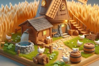 design 3d isometric game assets, low poly models, tilesets, environments props