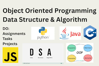 do oop, dsa programming tasks and projects in cpp, java, python, js, and c sharp
