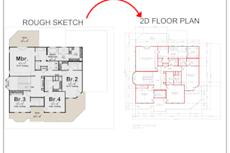 redesign house plan sketch ,old plans, pdfs, and matter port in autocad