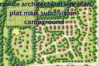 create rendering of rv park, tiny house community, campground, storage facility