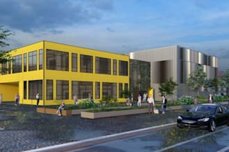 recreate 3d sports complex,building exterior,play court,arena interior,8k render