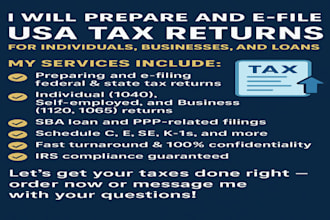 prepare and e file USA tax returns of individuals , business and sba loan