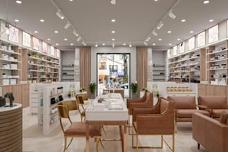 redesign 3d commercial building,beauty store,showroom,interior layout,cgi render