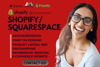 update redesign shopify y2k spa squarespace printify booking design printful seo