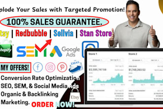 sellvia marketing, stan store marketing, etsy shop etsy seo, redbubble promotion