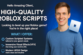 do realistic or cartoon roblox map or roblox vfx, roblox ui, roblox script