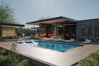 redesign 3dluxury villa,landscape design,pool patio outdoor terrace,night render