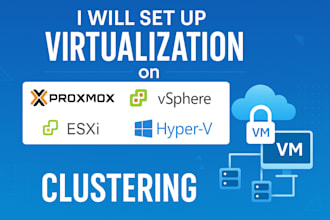 set up proxmox, esxi, vcenter, hyper v, virtual machine with cluster