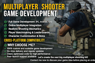 develop online multiplayer action shooting game for PC, mobile game development