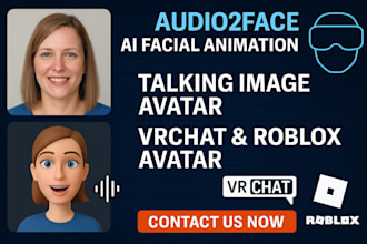build audio2face ai facial animation talking image avatar, vrchat roblox avatar