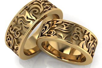 do 3d gold diamon ruby jewelry design, weeding ring pendant, earrings, bracelet