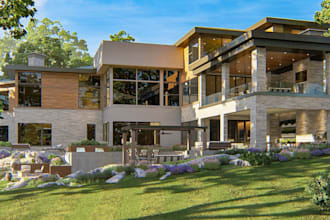redesign house exterior, facade, panel house, roof renovation, cgi render, villa
