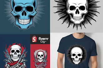 draw cool skeleton skull design, tshirt design, horror art, warren lotas style